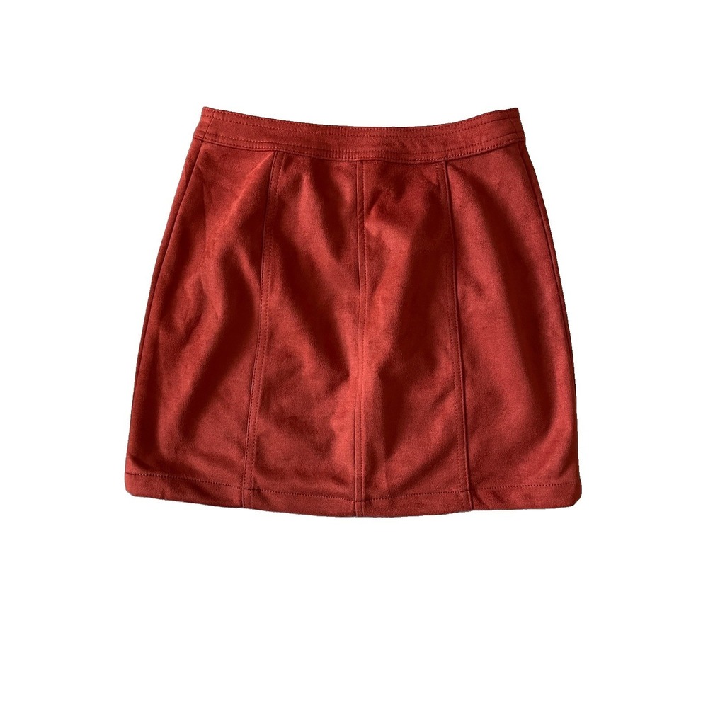 Rust Faux Suede Mini Skirt Y2K Boho Size S Indie Sleaze Pumpkin Spice Western - Picture 2 of 5